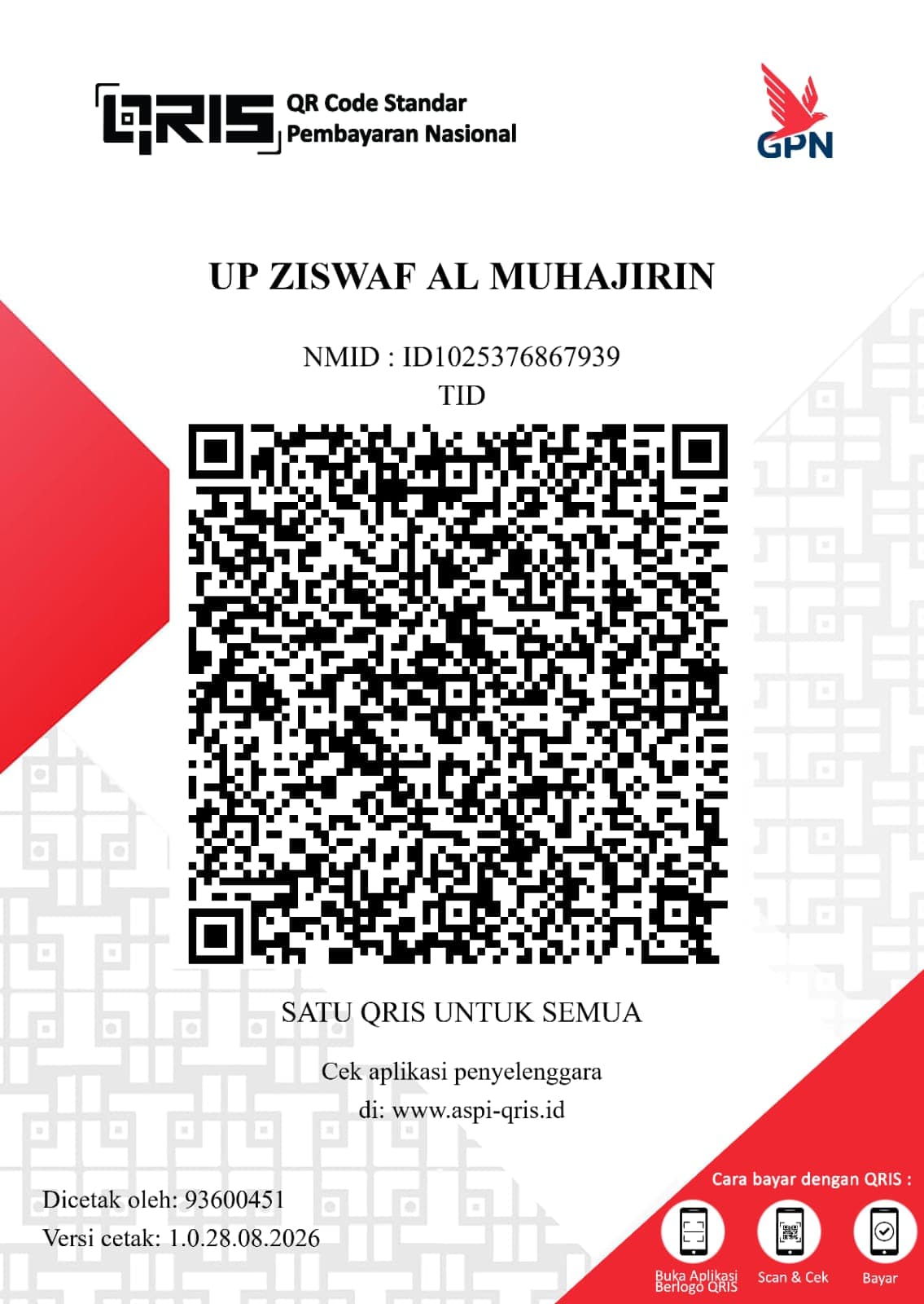 QRIS UP ZISWAF AL MUHAJIRIN, NMID ID1025376867939